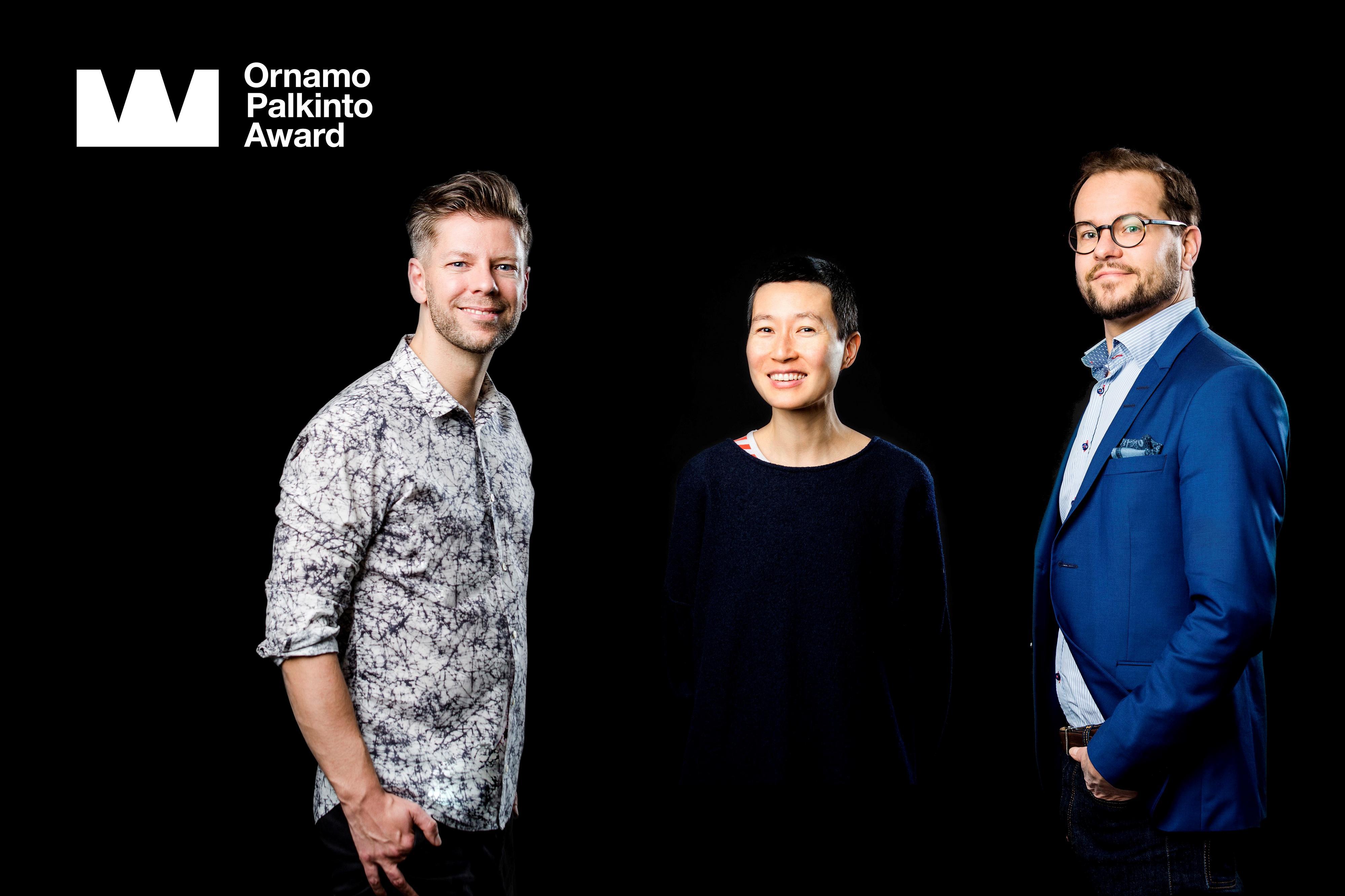 Ornamo-palkinto 2017. Ehdokkaat Mikko Koivisto, Aamu Song ja Antti Olin. Kuva Anni Koponen.