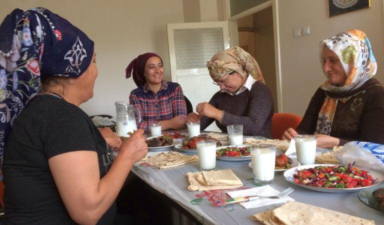 For Designer Tuula Pöyhönen it was very important to get to know Syrian refugee women, to eat the same food and share some part of their life. To learn from each other. Photo Timo Junttila