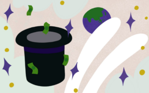 Hat and money. Earth on the background. Illustration: Enni Koistinen