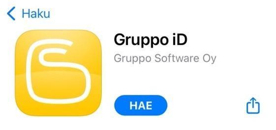 Gruppo iD -sovelluksen latausnäkymä iPhonen App Storessa